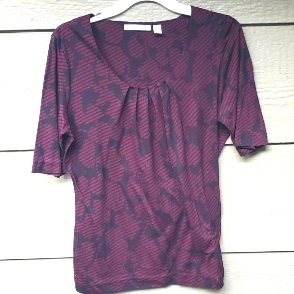HUGO BOSS Printed Scoop Neck Pleated Blouse Red L